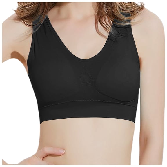 YUNCITY Sports Bras For Women Lapel Loose Casual Short Sleeved Blouse Wireless Bras Women Black