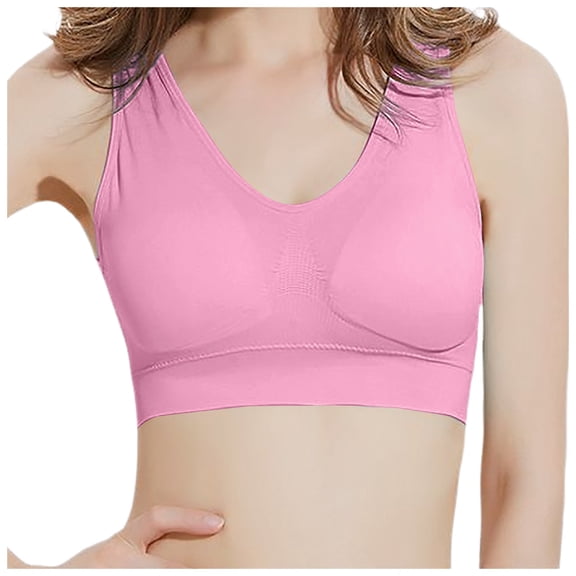 YUNCITY Sports Bras For Women Lapel Loose Casual Short Sleeved Blouse Wireless Bras Women Pink