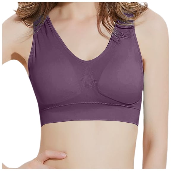 YUNCITY Sports Bras For Women Lapel Loose Casual Short Sleeved Blouse Wireless Bras Women Purple