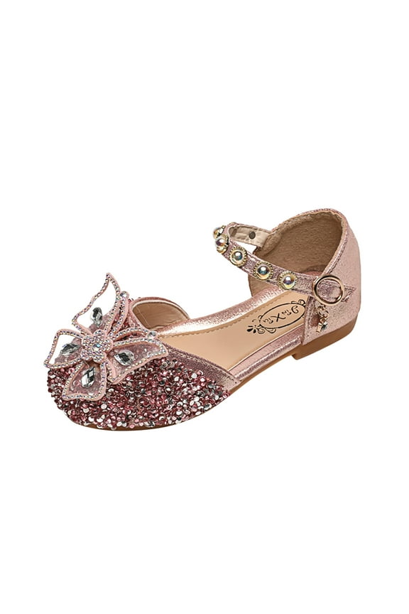 Toddler Baby Boy Girl Shoes Kids Pearl Shoes Bling Bowknot Shoes Single Princess Shoes Sandals Dancing Shoes Pink 18-24 Months