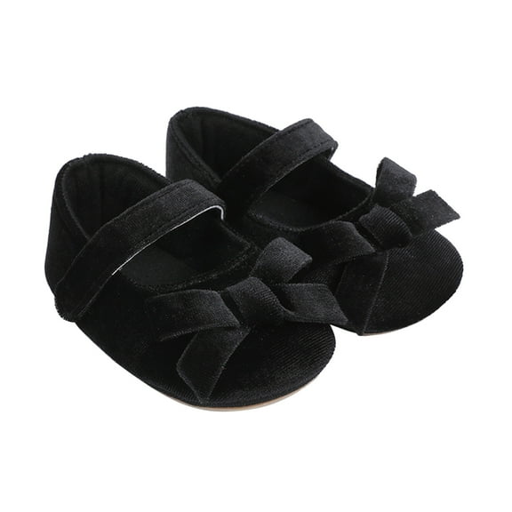 YUNCITY Toddler Baby Boys Girls Walking Shoes Kids Solid Colour Bowknot Princess Shoes Soft Sole Floor Barefoot Non- First Walkers Prewalker Shoes Black 0-6 Months