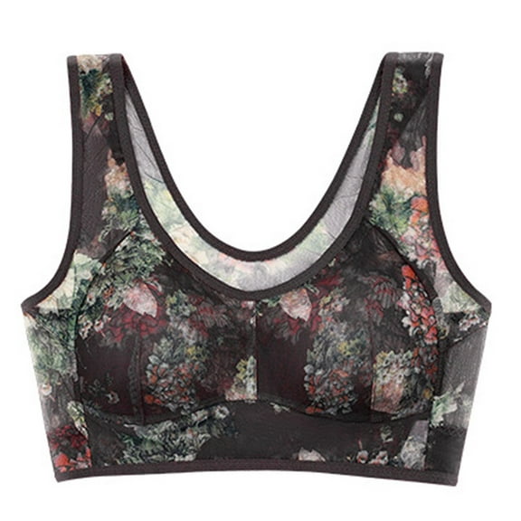 YUNCITY Wireless Bras Women Middle Elderly Seamless Sports Bra Without Wires Vest Sleep Bra Comfy Bra Black