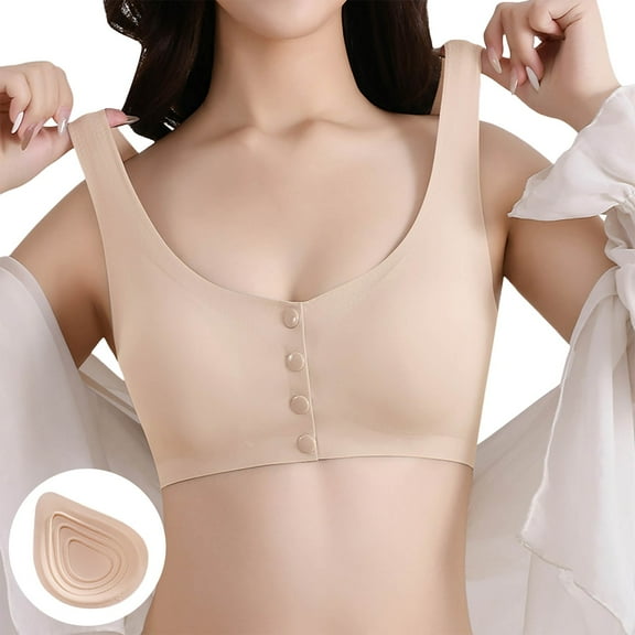 YUNCITY Wireless Bras Women Seamless Front Closure Bra Soft Breathable Post Bra Prosthetic Breast Comfort Comfy Bra Beige