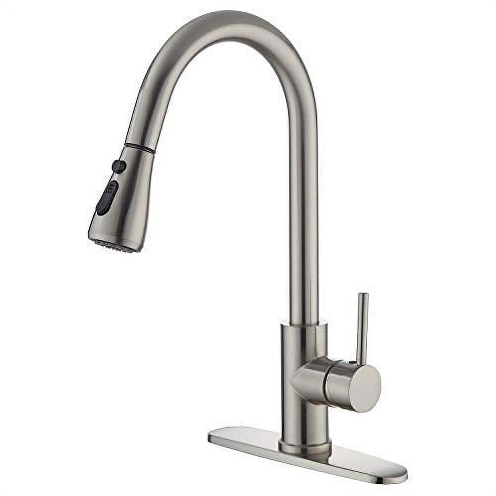 YUNDOOM Kitchen Sink Faucet Single Handle Brushed Nickel Pull Out Kitchen Faucet Single hole Solid Brass Kitchen Sink Faucets with Pull Down Sprayer