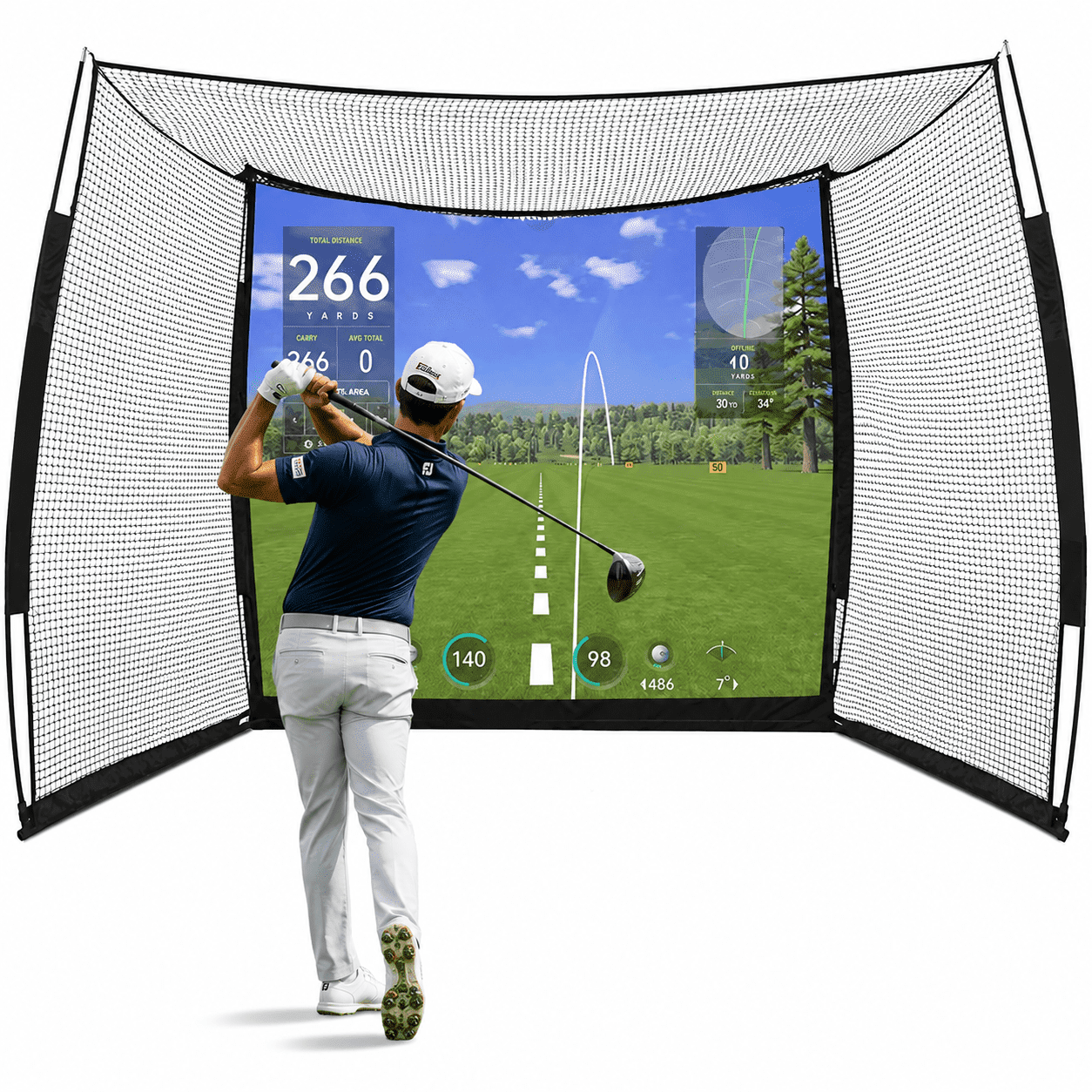 YUNIC Range Cage 10ft x 8ft Golf Practice Hitting Net with Simulator ...