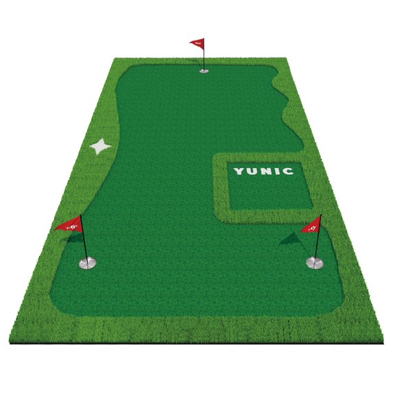 YUNIC 16 ft x 8 ft Golf Putting Green Mat, Premium Nylon Professional Practice Mat for Indoor & Outdoor Training