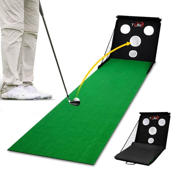 YUNIC Golf Chipping Mat with Target Net – Portable Roll-Up Practice Mat for Home Office Swing Training, Indoor & Outdoor Golf Practice Tool