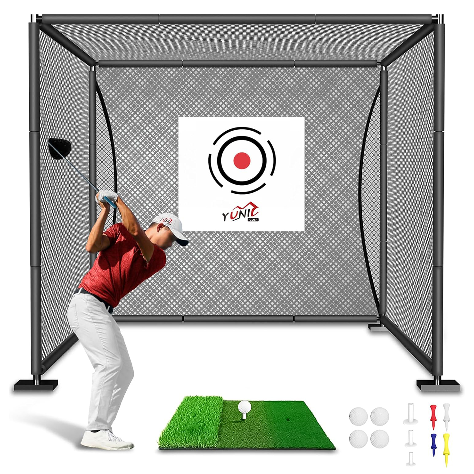 YUNIC Golf Driving Cage Black - Metal Frame with Hitting Target and ...