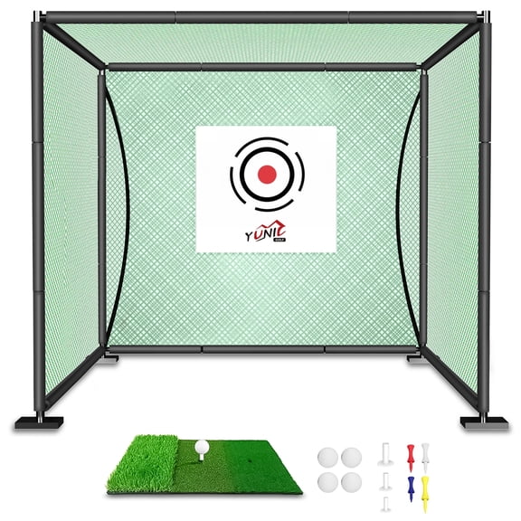 YUNIC Golf Driving Cage Green - Metal Frame with Hitting Target and Hitting Mat
