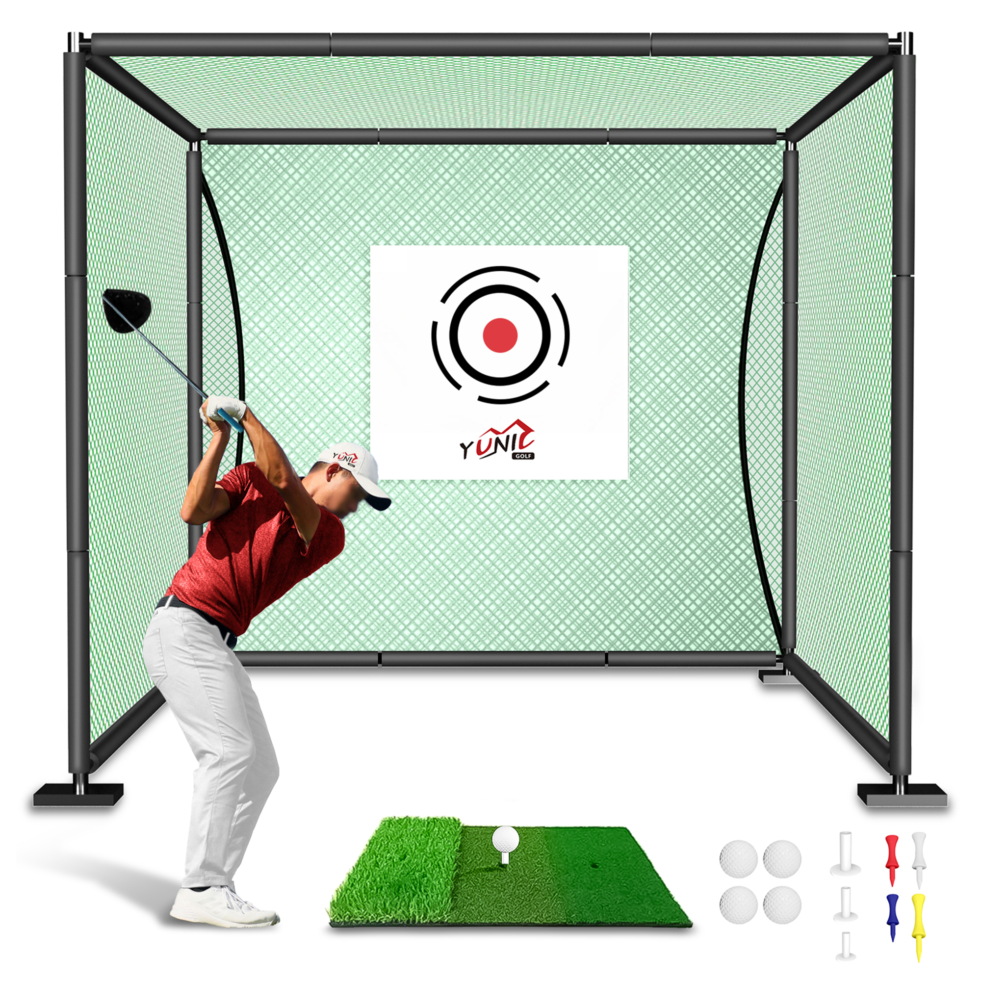 YUNIC Golf Driving Cage Green - Metal Frame with Hitting Target and ...