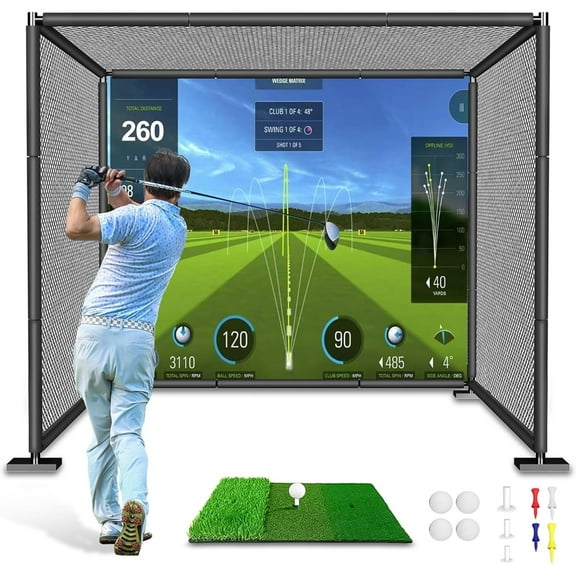 YUNIC Golf Simulator Impact Cage - Driving Cage Metal Frame Hitting Mat with Impact Simulator Screen