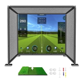 YUNIC Golf Driving Cage with Simulator Impact Screen, Metal Frame & Hitting Mat for Indoor Office, Home & Garage Training - Clear Impact Screen
