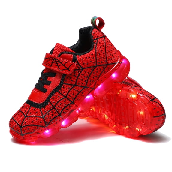 YUNICUS Kids Light Up Shoes Led Flash Sneakers with Spider Upper USB Charge for Boys Girls Toddles Best Gift for Birthday Thanksgiving Christmas Day(Little Kid 12.5, Red30)