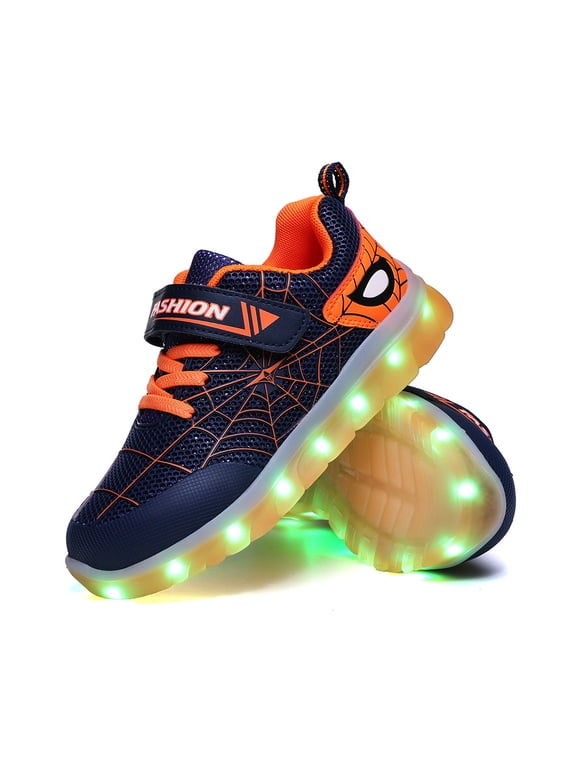 Led Shoes for Kids, Boy's Sneakers Casual Breathable Sport Led Light Up Shoes (Little Kid 10.5M, Blue/Orange)