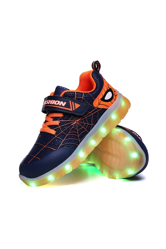 Led Shoes for Kids, Boy's Sneakers Casual Breathable Sport Led Light Up Shoes (Little Kid 10.5M, Blue/Orange)