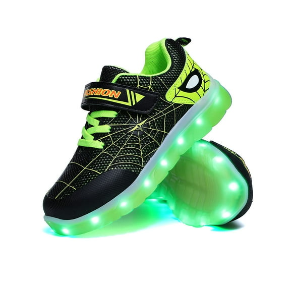 YUNICUS Light Up Shoes for Boys Girls Walking Party Birthday Hallween Christmas (Toddler 8.5M,Black/Green)