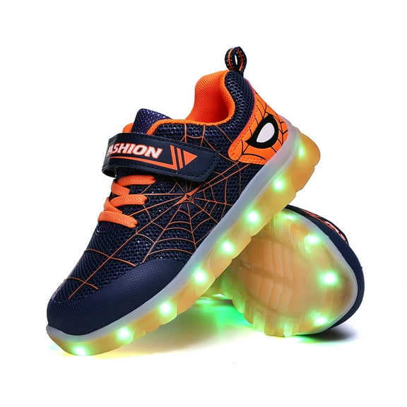 YUNICUS Toddler Light Up Shoes Boys, Kids Shoes Sport Sneaker LED for Toddles Boys Girls (Little Kid 13.5M, Blue/Orange)