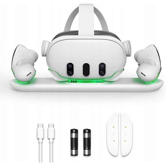 YUNLAZA Charging Dock for Meta Quest 3,VR Headset Controller Charging Station with LED Light for Oculus Quest 3,Charger Display Stand with 2 Rechargeable Batteries & USB-C Cable