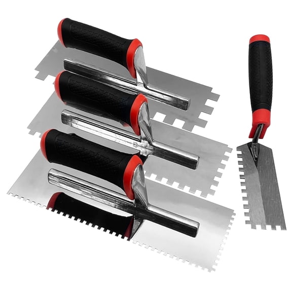 YUNLEISHOP 4-Piece Notched Trowel Set, 4x4, 8x8, 16x16 & 6-Inch Sawtooth Tile Adhesive Spreader with Anti-Slip Handles for Wall, Floor, and Tile Construction