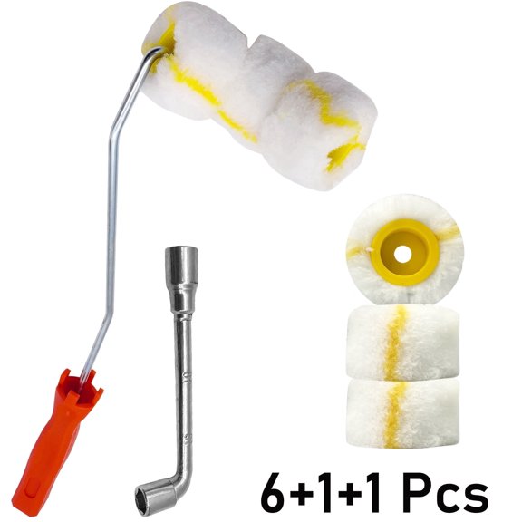 YUNLEISHOP Pipe Paint Roller 6+1+1 Set with Red Handle, Multi-Purpose Painting Tool