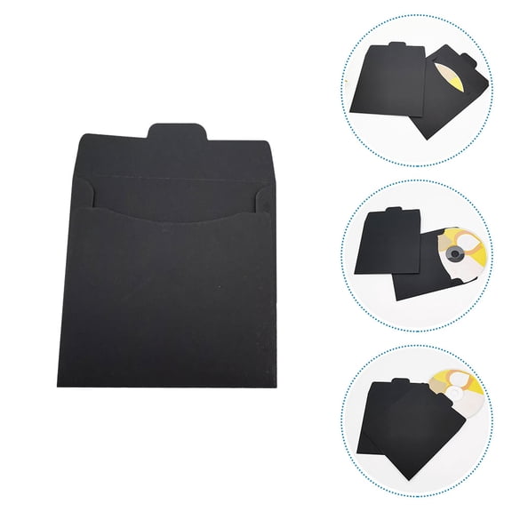 YUNLIGHTS 100Pcs Black Cd Sleeve Covers Kraft Paper Disc Storage Sleeves for Cd Packaging