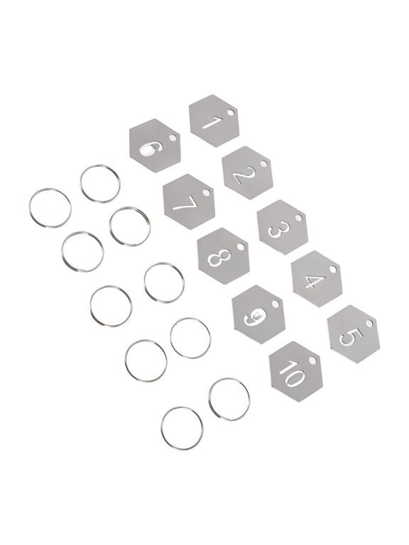 Numbered Key Tags Hexagonal Metal Labels Stainless Steel 10pcs 10