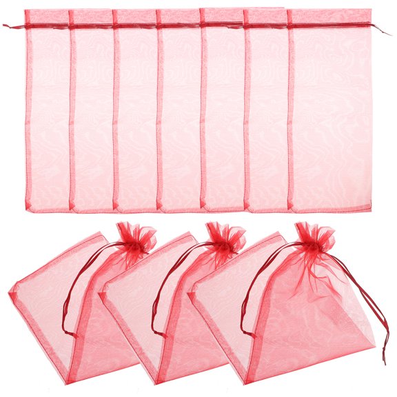 YUNLIGHTS 10Pcs Wine Bottle Wrap Sheer Organza Dark Red Elegant Satin String Closure