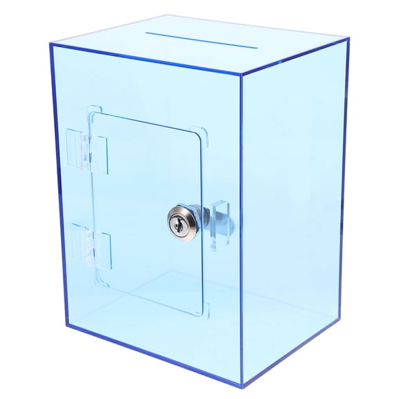 YUNLIGHTS 1Set Clear Acrylic Donation Box with Lock Blue for Money Saving and Tips