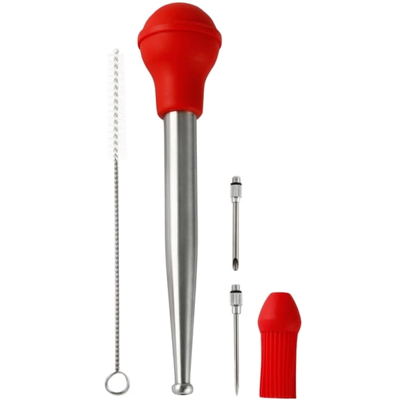 YUNLIGHTS 1Set Red Silicone Head Turkey Baster for Flavor Injection and Barbecue Meat Marinade