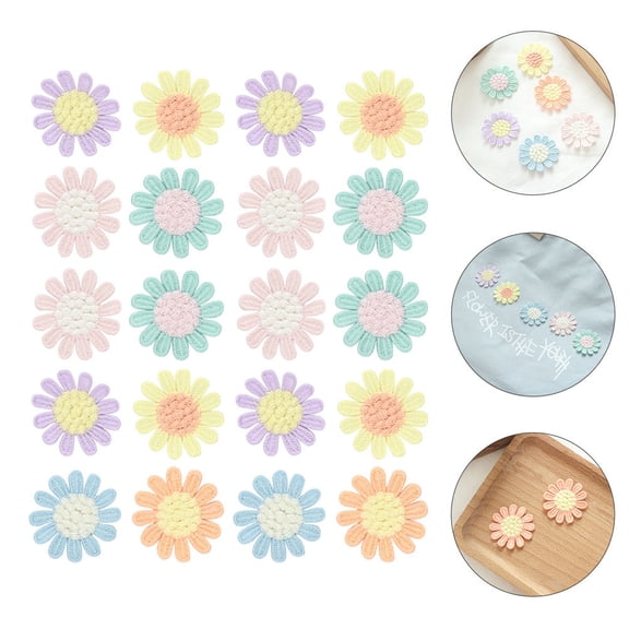 YUNLIGHTS 20Pcs Assorted Color Iron on Flower Shaped Applique Cloth Patch for Garment Repair