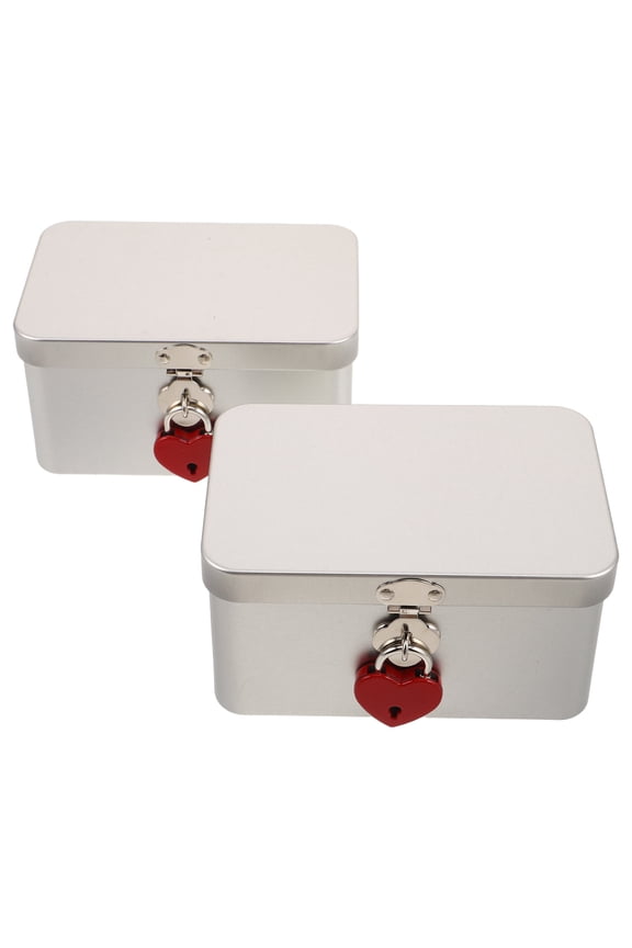2Pcs Plated Silver Metal Lockable Keepsake Box Tinplate Storage Container for Home Use