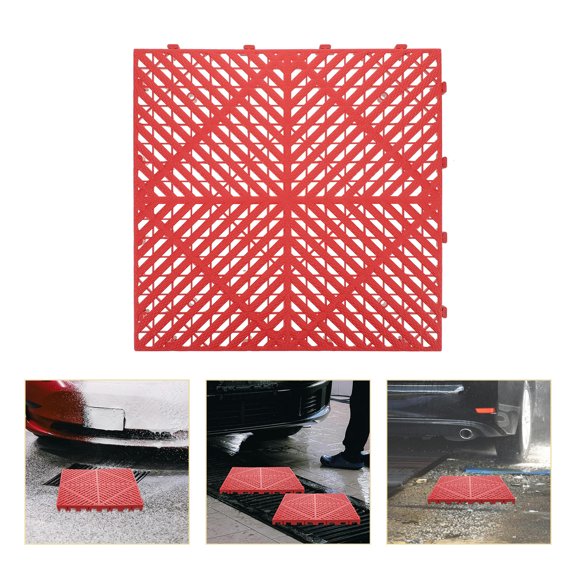 YUNLIGHTS 2Pcs Red Garage Floor Grating Tiles with Interlocking Heavy Duty Plastic Design and Efficient Drainage System