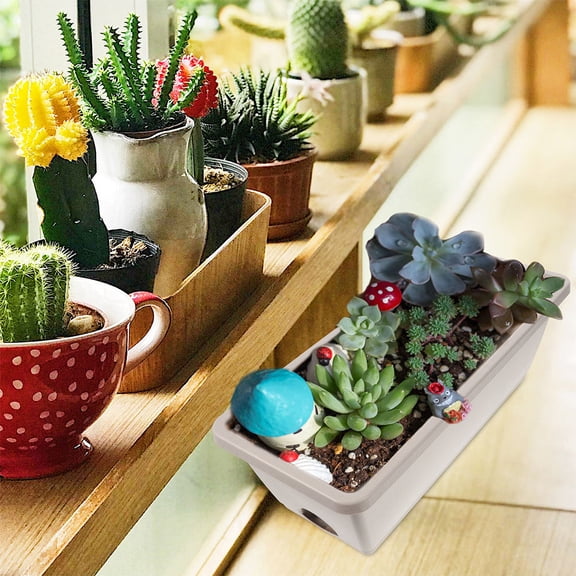 YUNLIGHTS 2Sets Light Grey Rectangular Planter Box with Tray for Indoor and Outdoor Gardening
