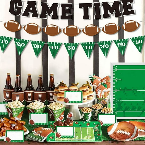 YUNLIGHTS 3Sets Assorted Color Football Birthday Party Supplies with Sports Themed Banner Decor