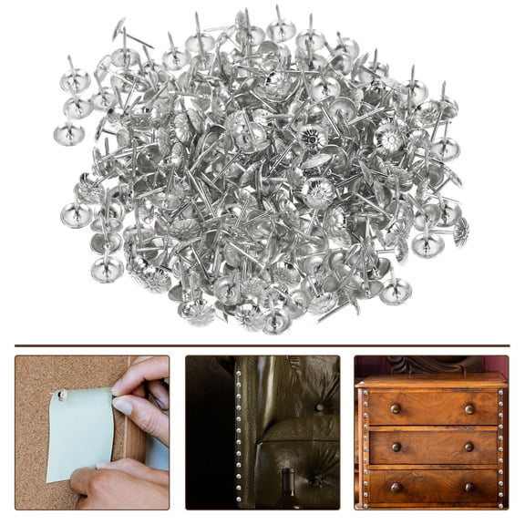 YUNLIGHTS 300Pcs Plated Silver Upholstery Nails for Furniture Decorative Nails Retro Vintage Style
