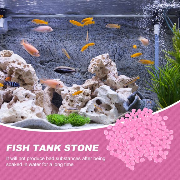 YUNLIGHTS 300Pcs Rosy Resin Aquarium Pebble Decor for Fish Tank Landscaping and Ornament
