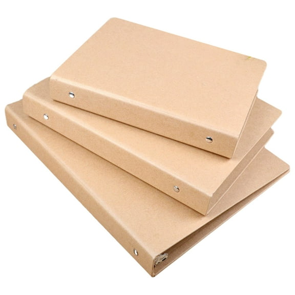 YUNLIGHTS 3Pcs Khaki Kraft Paper Binder Notebook Cover with Loose Leaf Ring for Notepad Protection