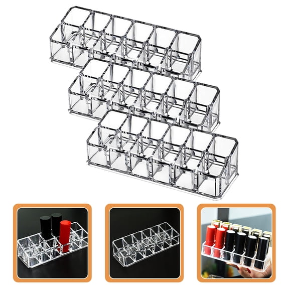 YUNLIGHTS 3Pcs Transparent Lipstick Organizer Multi Grid Desktop Lipstick Stand for Storage