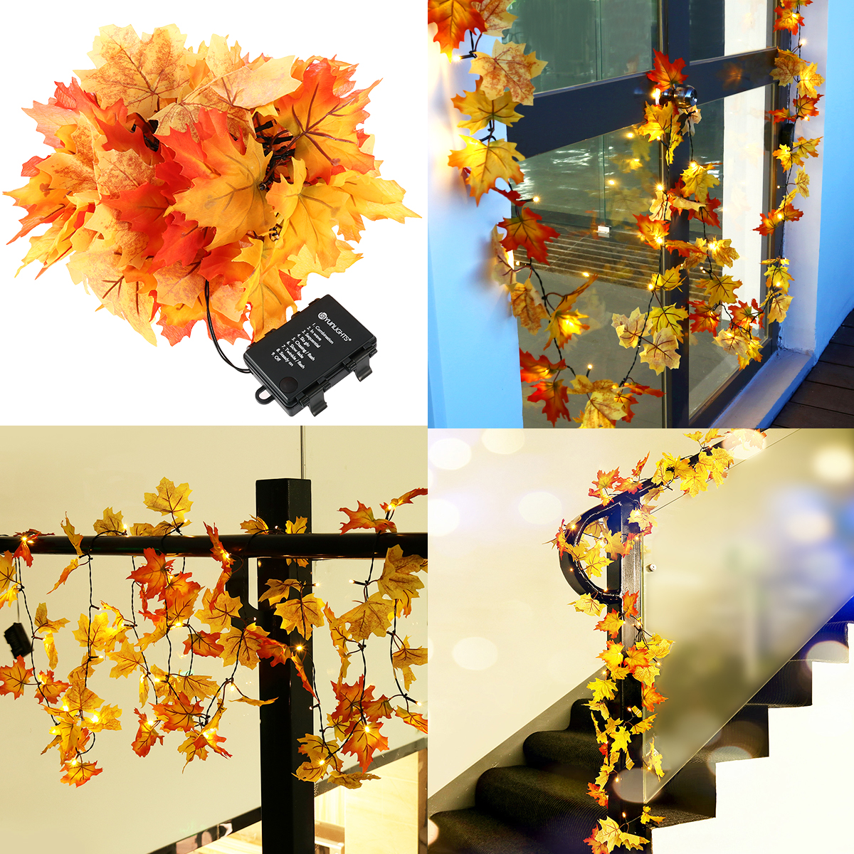 YUNLIGHTS 4.5M Fairy String Lights Waterproof 40 LED Maple Leaves