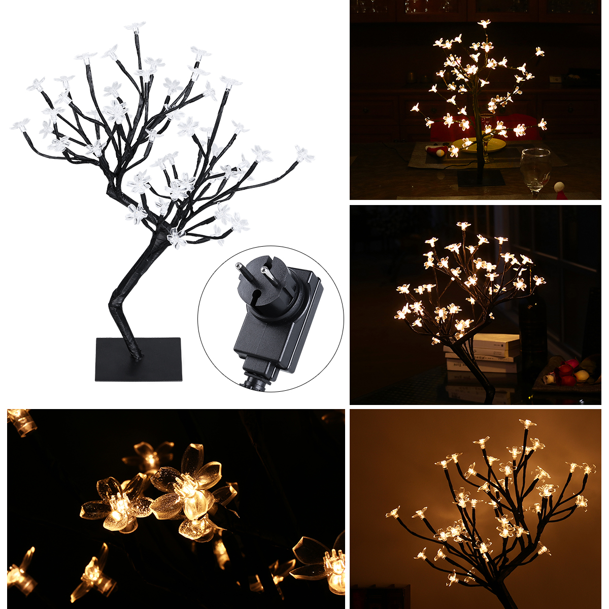 YUNLIGHTS 48 LED Decorative Cherry Tree Light Cherry Blossom Bonsai