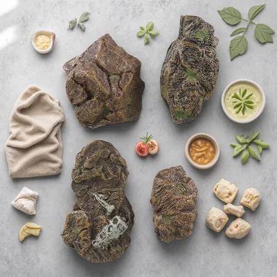 YUNLIGHTS 4Pcs Durable PVC Simulation Stones Adornment for Sand Table Scene Decor in Dark Grey