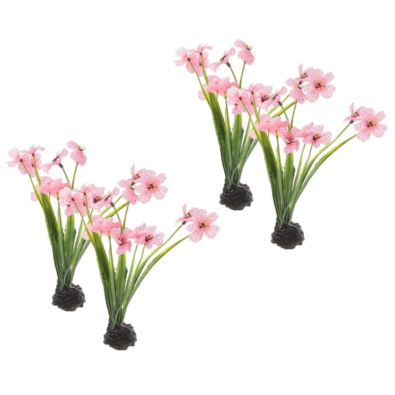 YUNLIGHTS 4Pcs Pink Plastic Aquarium Plants Betta Tank Decor Easy to Install Low Maintenance