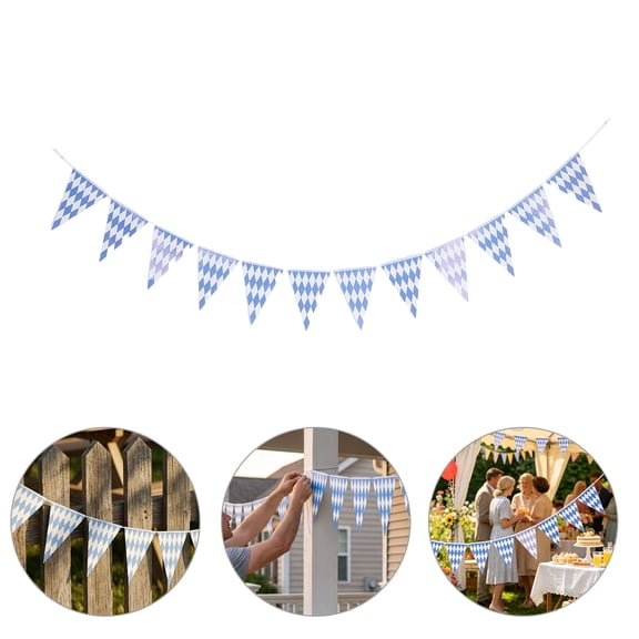 YUNLIGHTS 4Pcs Waterproof Oktoberfest Banner Flags Sky Blue Bavarian Triangular Flag for Outdoor Party Decor
