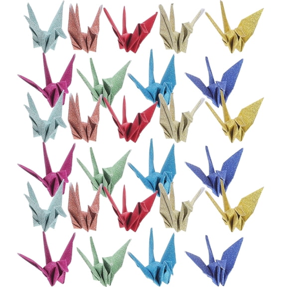 YUNLIGHTS 50Pcs Handmade Glitter Origami Cranes for Wedding Photo Booth Props and Centerpieces