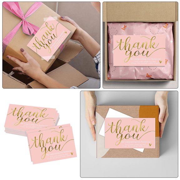 YUNLIGHTS 50Pcs Small Thank You Cards Pink Paper for Business Appreciation Elegant Design for Parties and Events