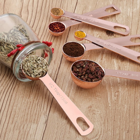 YUNLIGHTS 6Pcs Golden Measuring Spoons Set Stainless Steel Kitchen Spoons with Detachable Ring