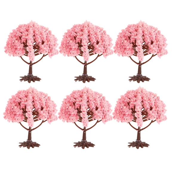 YUNLIGHTS 6Pcs Mini Trees Model Pink ABS Tree Shape Decorative for Office Space Hobbyists