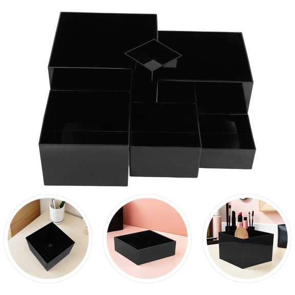 YUNLIGHTS 6pcs Black Acrylic Cube Display Box Set, Five-sided Hollow Bottom