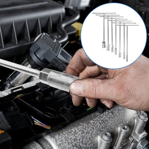 YUNLIGHTS 7Pcs Plated Silver T Handle Socket Wrench Set Chrome Vanadium Steel for Repair Use