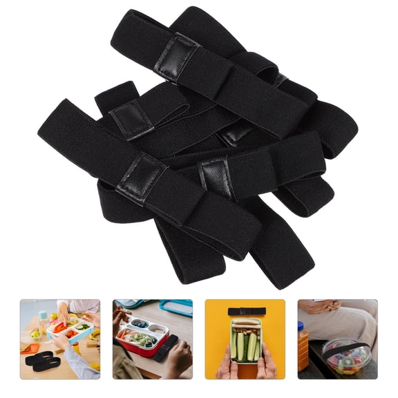 YUNLIGHTS 8Pcs Portable Black Elastic Bento Box Bands for Lunch Container Reusable and Practical